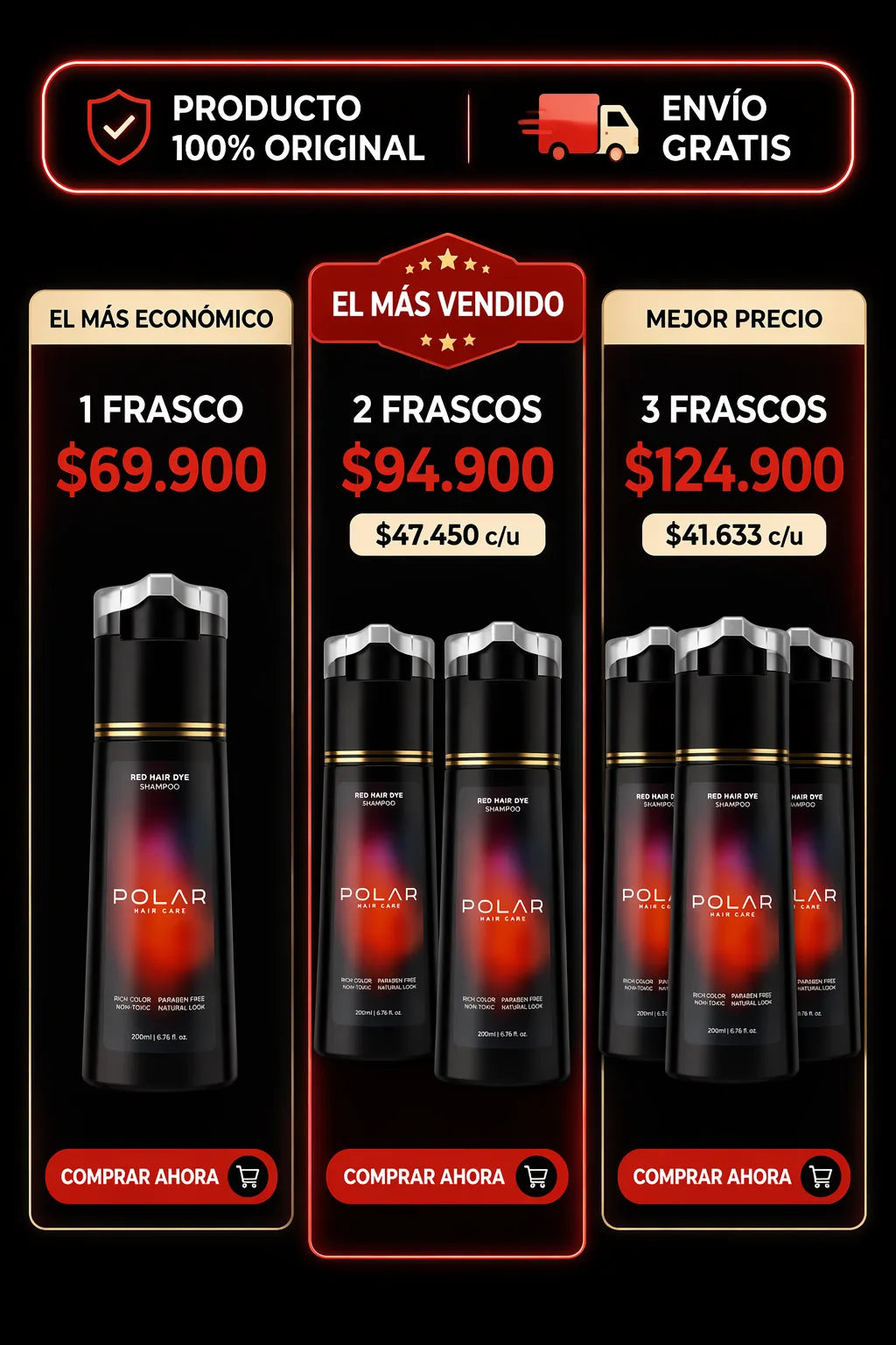 1 frasco 69.900, 2 frascos 94.900, 3 frascos 124.900