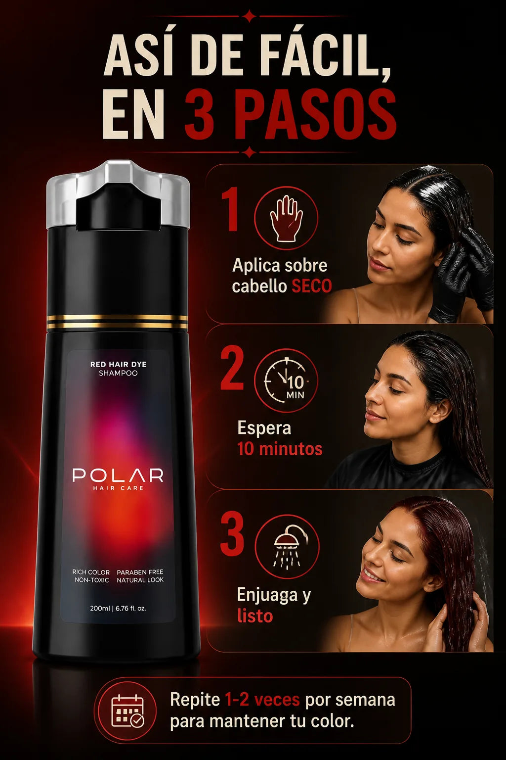 Así de fácil en 3 pasos: aplica en cabello seco, espera 10 minutos, enjuaga
